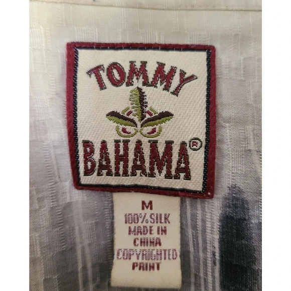 MEN'S VINTAGE TOMMY BAHAMA SILK JAQUARD SHIRT PALM TREES SZ MED - Picture 6 of 8